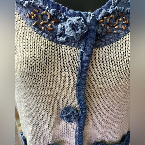 PANKHURST Vintage Button Down Denim Trimmed Sweater Cardigan Sz S - Picture 6 of 10